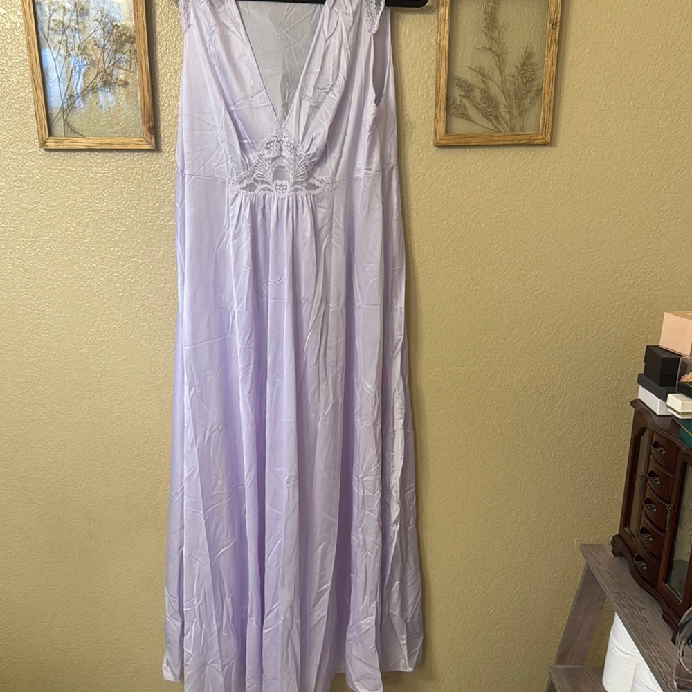 Purple Satin Chemise with V-Neck and Pleated Bust